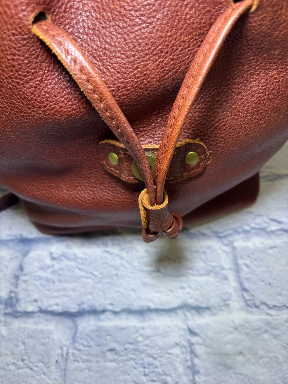 Portland Leather Goods Bucket Backpack Brown Full Grain Leather Drawstring Bag